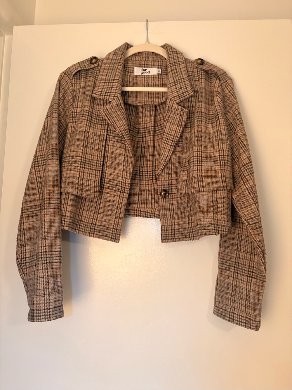 Cropped Plaid Jacket - Brown Plaid